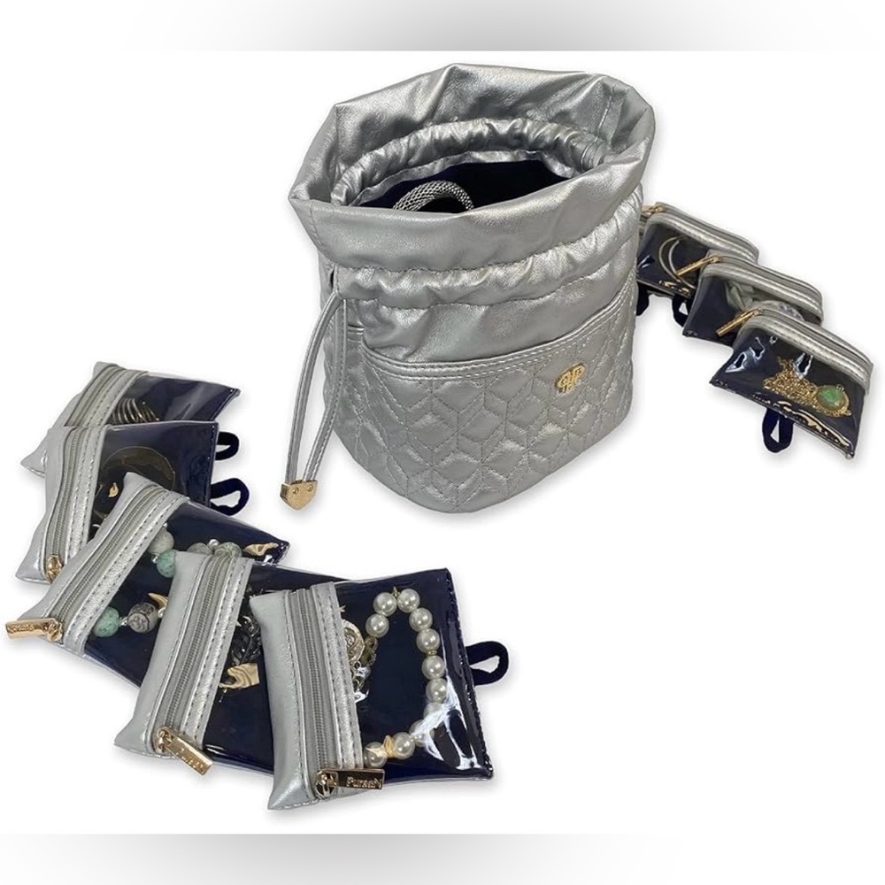 Pursen Silver Quilted Drawstring Bag Jewelry Organizer - Picture 2 of 8